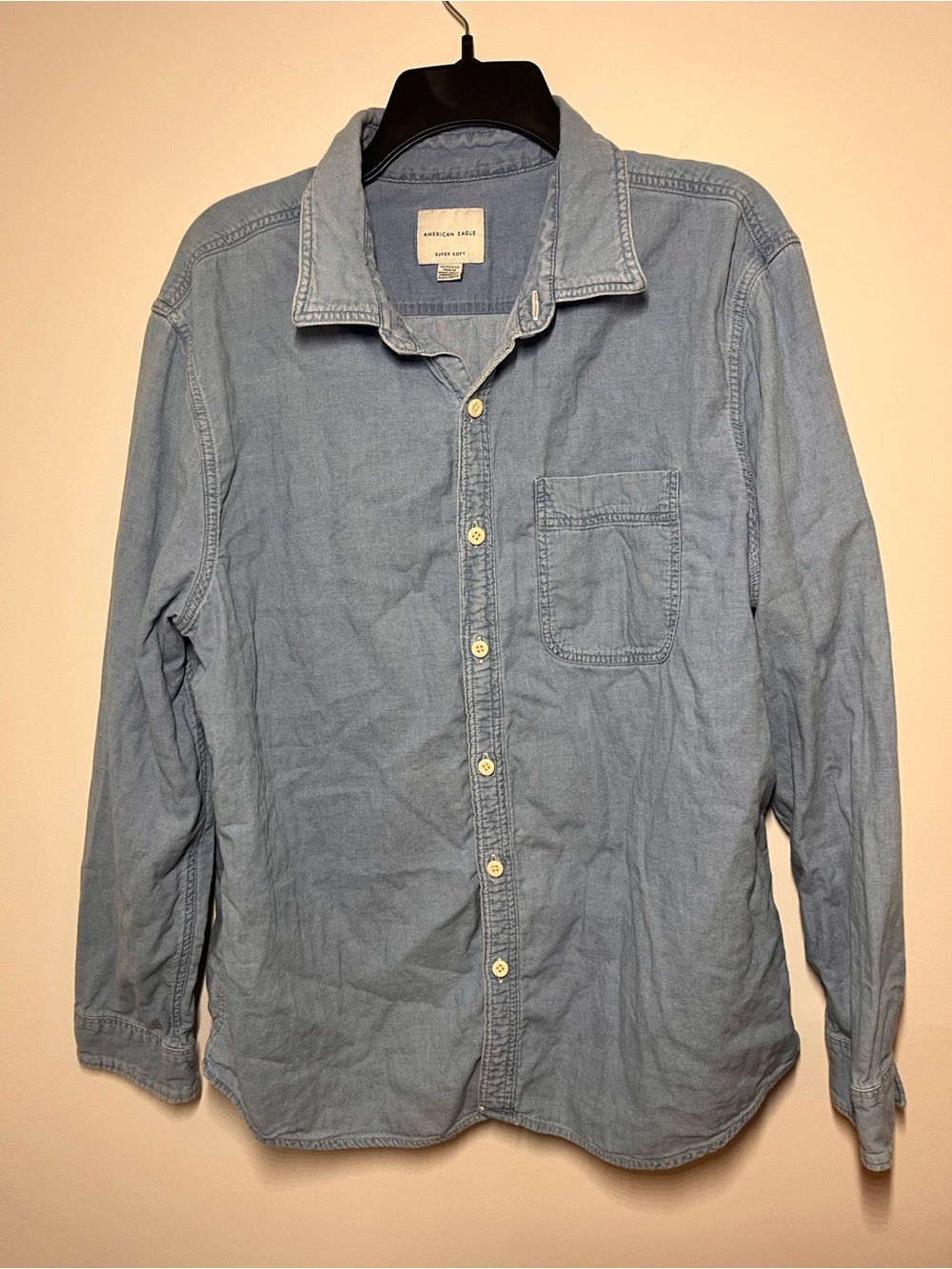 American Eagle Outfitters Light Wash Denim Button-Down Shirt